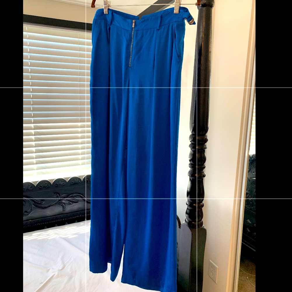 BCBG Royal Blue Silk wide leg pants